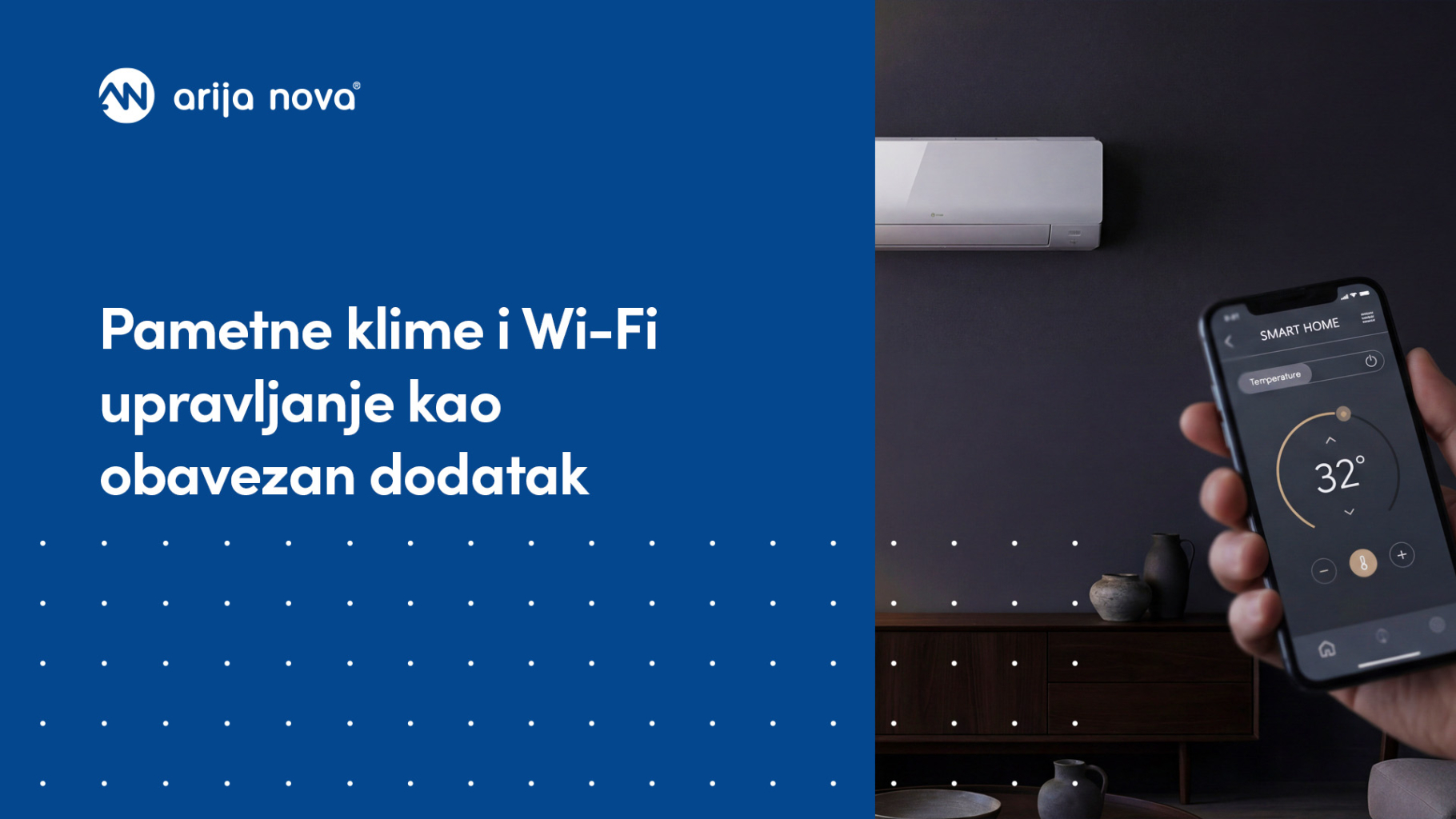 Prikaz moderne unutarnje jedinice klime i poruka o kvaliteti zraka, filtraciji i rastu potražnje za premium modelima.