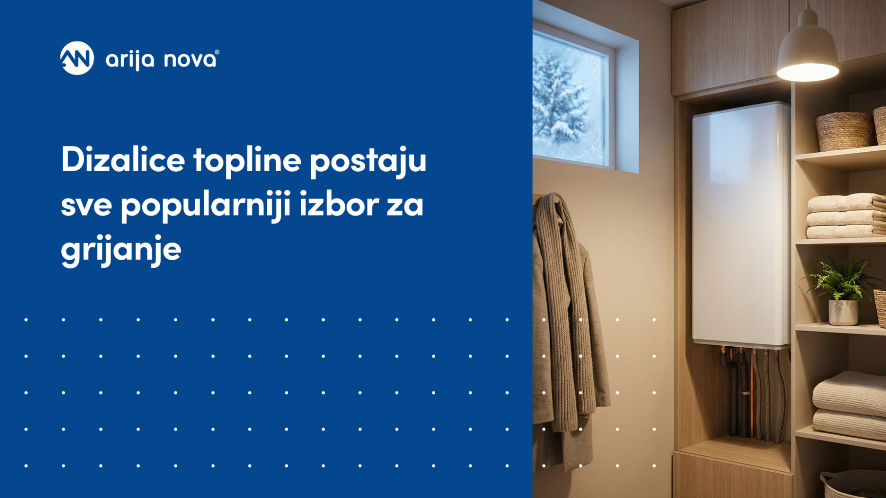 Grijanje klimom: vanjska jedinica uz kuću zimi