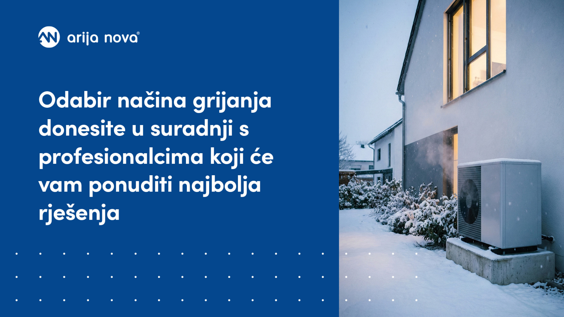 Grijanje klimom: vanjska jedinica uz kuću zimi